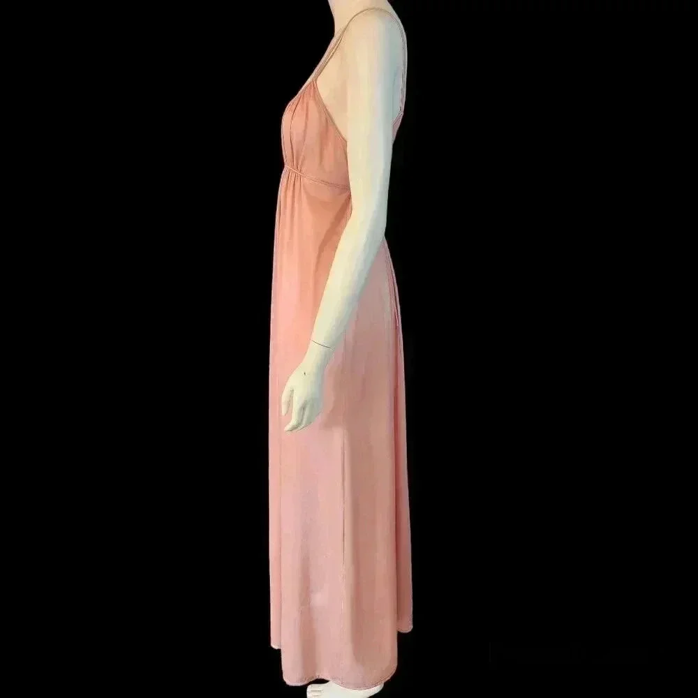 Vintage 70s Blush Pink Empire Waist Slip Nightgown Dress S - Picture 5 of 13